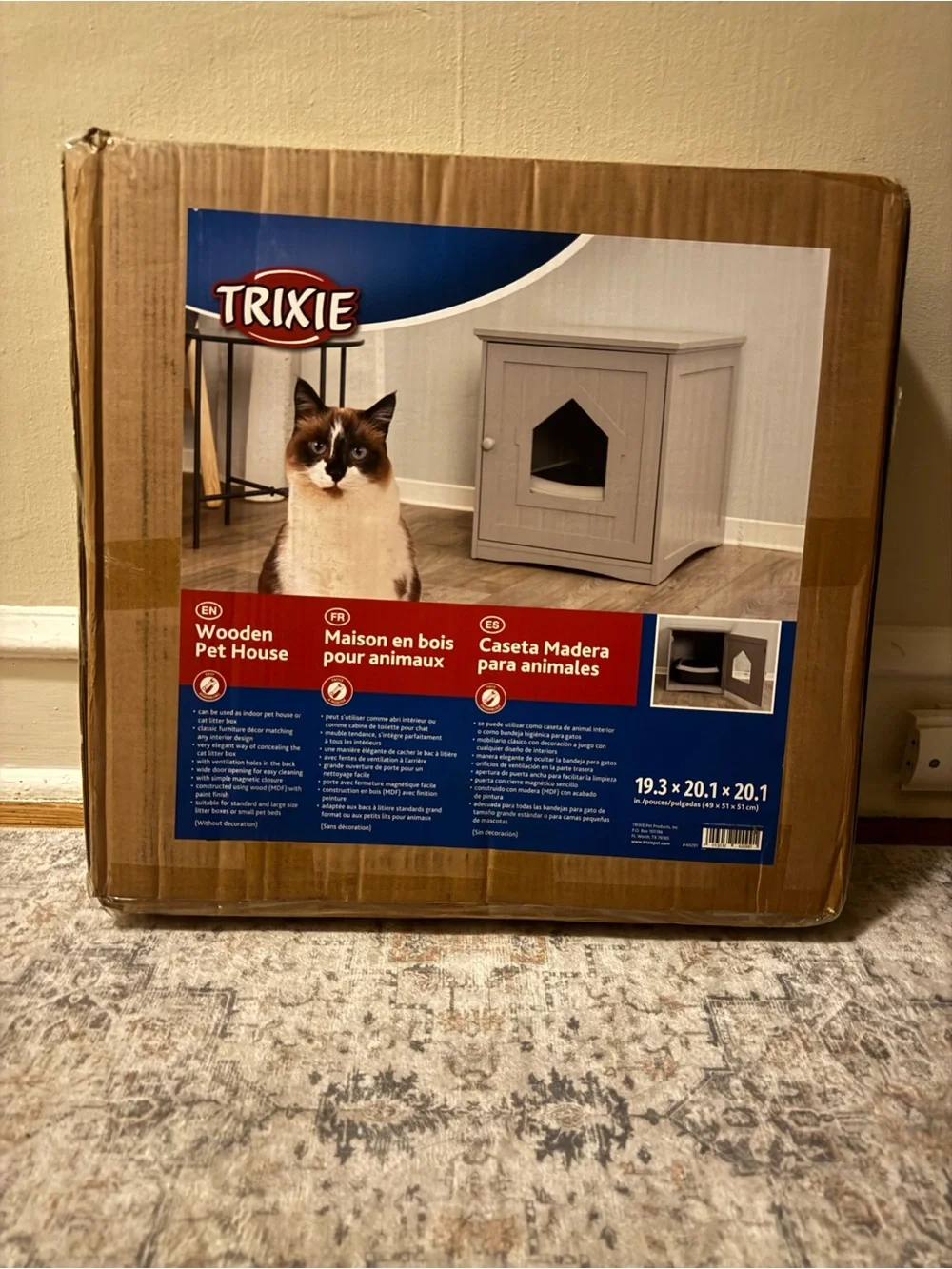 Gray Wooden Cat House - Cozy Indoor Pet Shelter